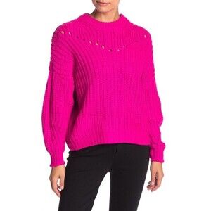 Elodie women's Open Stitch Pullover Sweater In Fuchsia Hot Pink Size XS